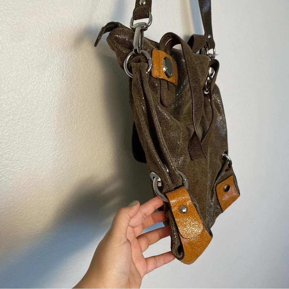 B.Makowsky Vintage Metallic Toned Brown Genuine Leather Handbag Gently Used